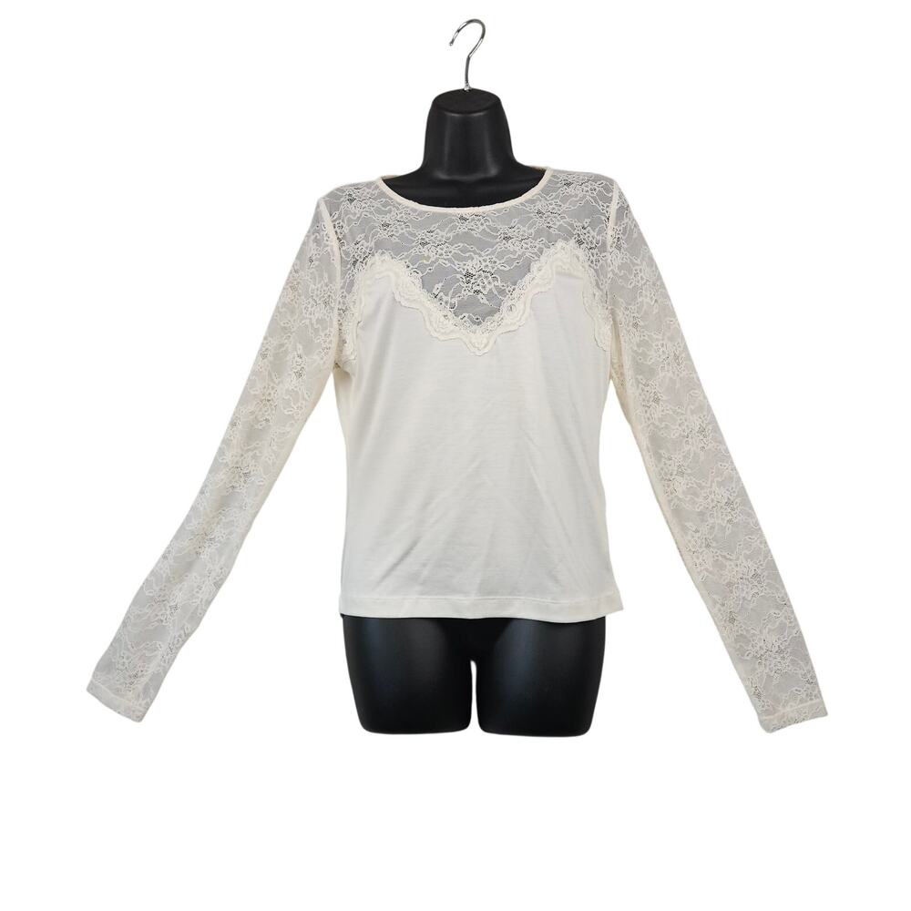 Anthropologie NWT Ivory Lace Long Sleeve Top Floral Sheer Romantic Coquette M